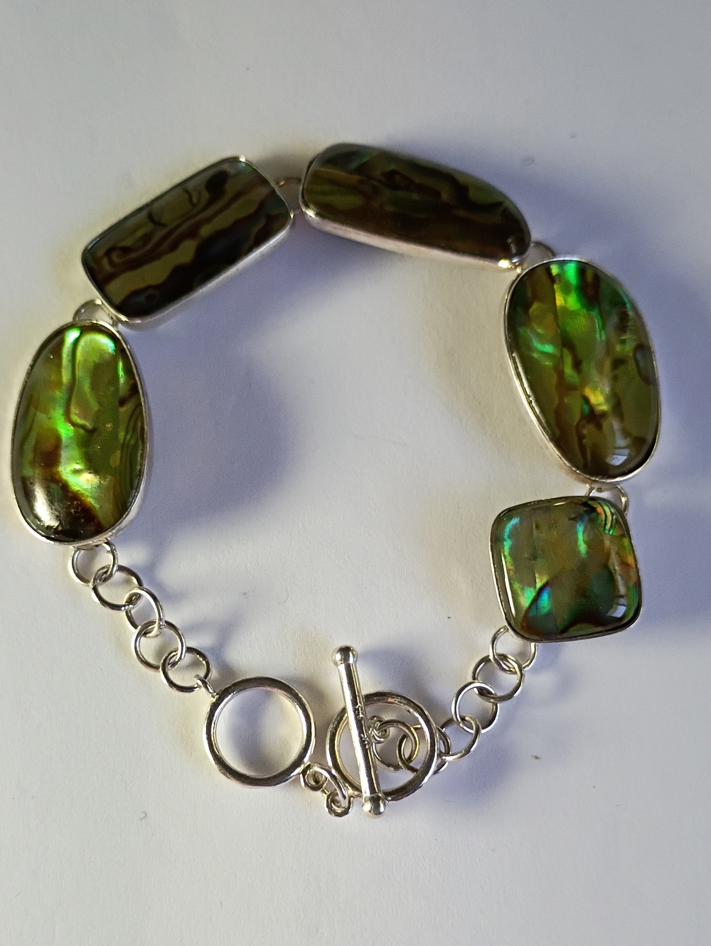 Coldwater Creek Sterling Silver Abalone Link Bracelet